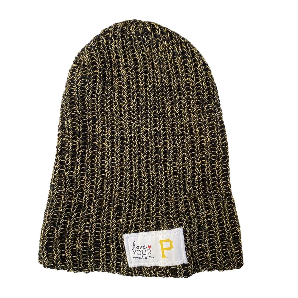 Love Your Melon Woven Knit Beanie Slouch Hat Black & Gold Pitsburgh Steelers NFL